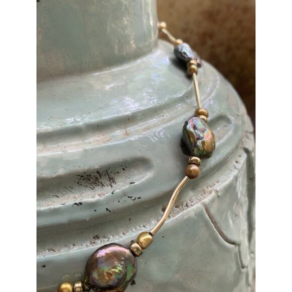 Gold Filled Peacock Coin Pearls Necklace and Earring Statement Set - Picture 6 of 10